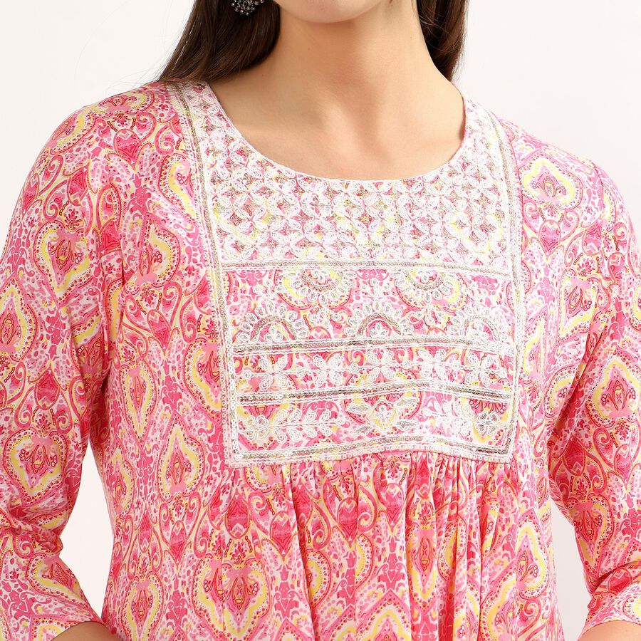 Women's Light Pink Notch Neck Floral Printed Kurti, Light Pink, large