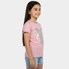 Girls Pink Round Neck Casual Printed T-Shirt, गुलाबी, small