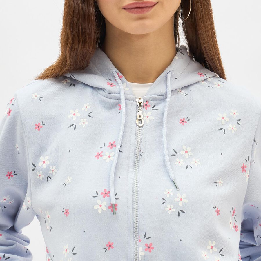 Women's Light Powder Blue Hooded Neck Casual Sweatshirt, Light Blue, large image number null