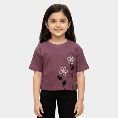 Girls Lilac Round Neck Casual T-Shirt
