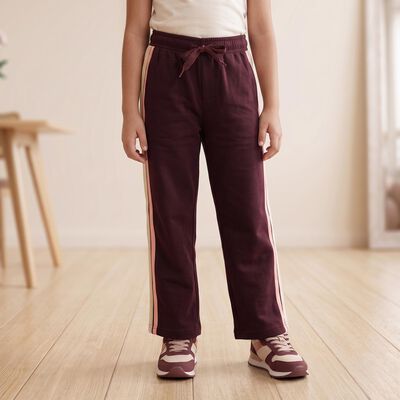 Girls Wine Straight Fit Side Striped Drawstring Winter Pyjama