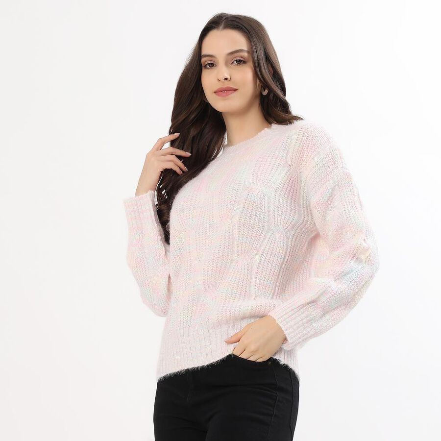 Women's Light Pink Crew Neck Casual Pullover, हल्का गुलाबी, large image number null