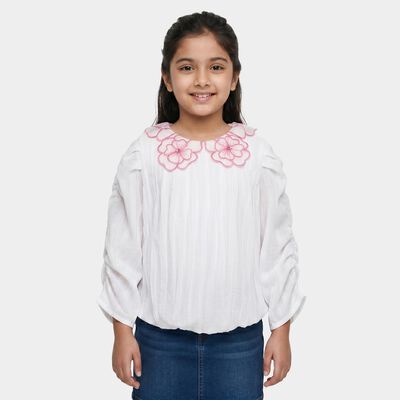 Girls White Round Neck Regular T-Shirt
