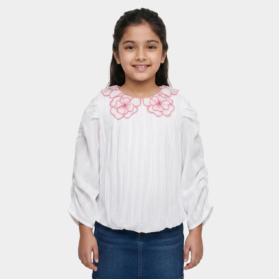 Girls White Round Neck Regular T-Shirt, सफ़ेद, large