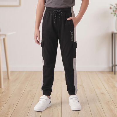 Boys Black Jogger Fit Active Print Pyjama