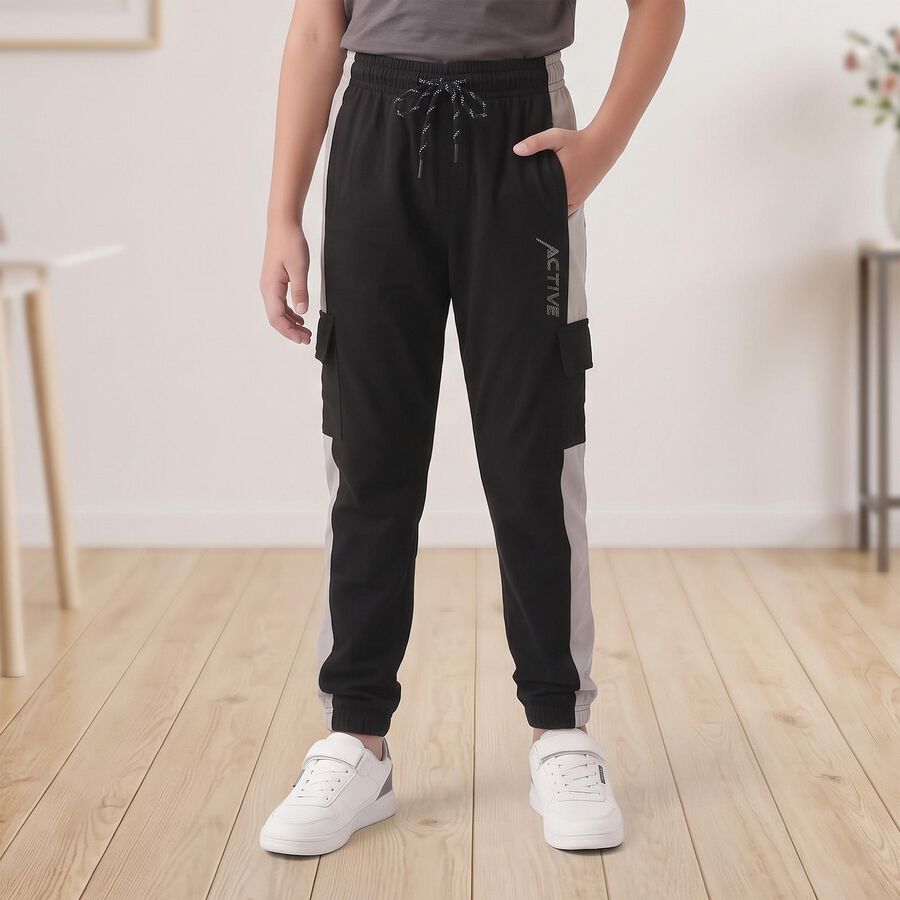 Boys Black Jogger Fit Active Print Pyjama, काला, large