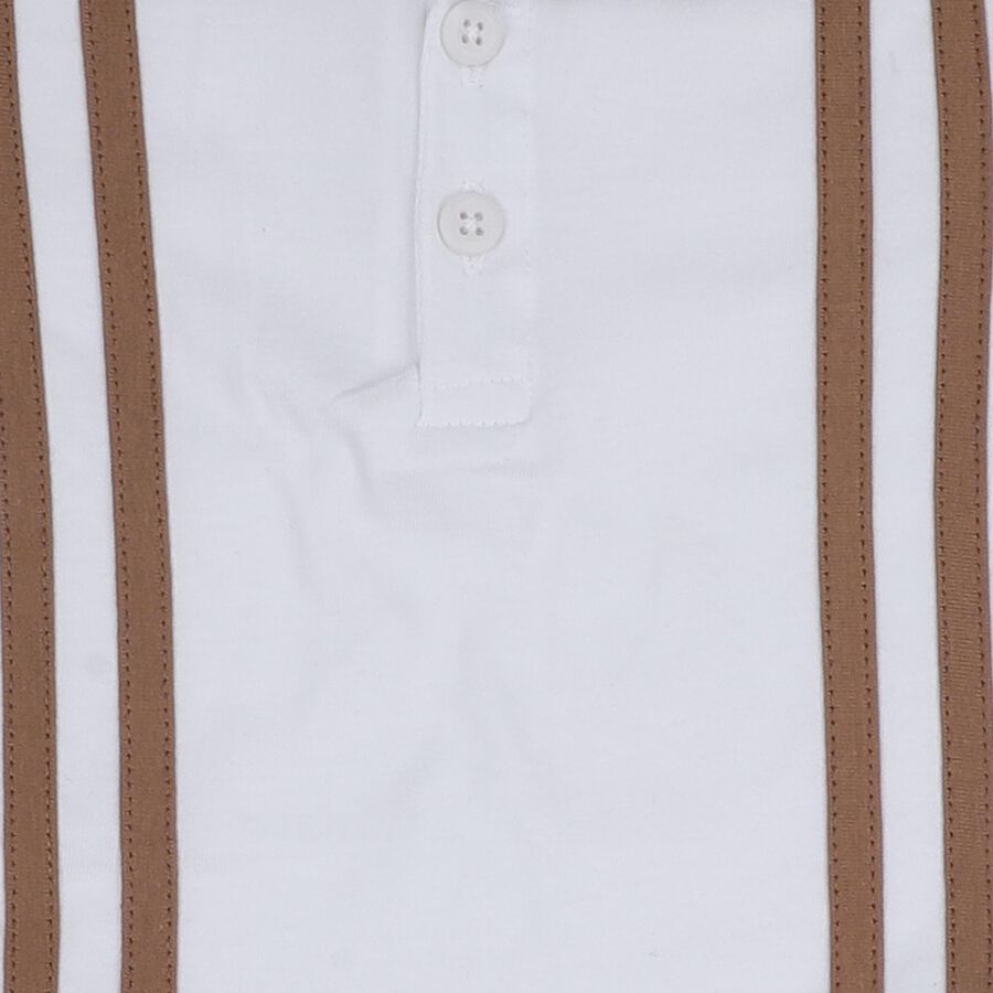 Infants' White Cotton Polo Neck Striped Baba Suit, सफ़ेद, large
