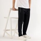 Men's Jet Black Regular Fit Zippered Track Pants, Black, small image number null