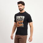 Men's Black Cotton Round Neck Classic T-Shirt, Black, small