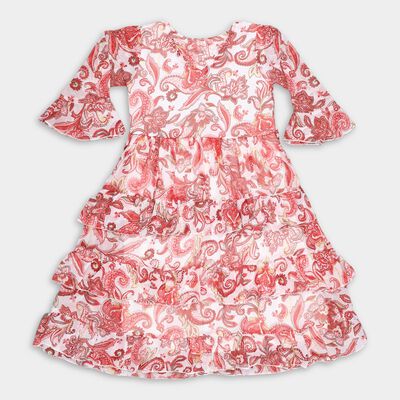 Girls' Bright Red Paisley Print A-Line Dress