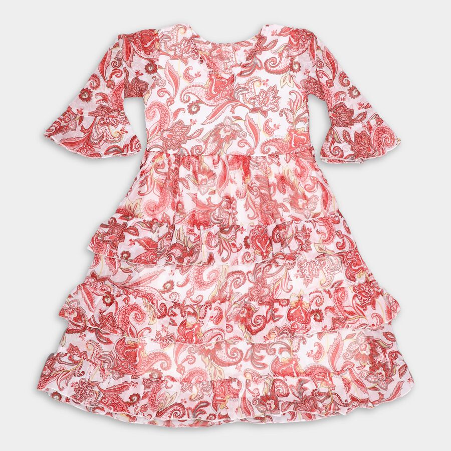 Girls' Bright Red Paisley Print A-Line Dress, Light Pink, large image number null