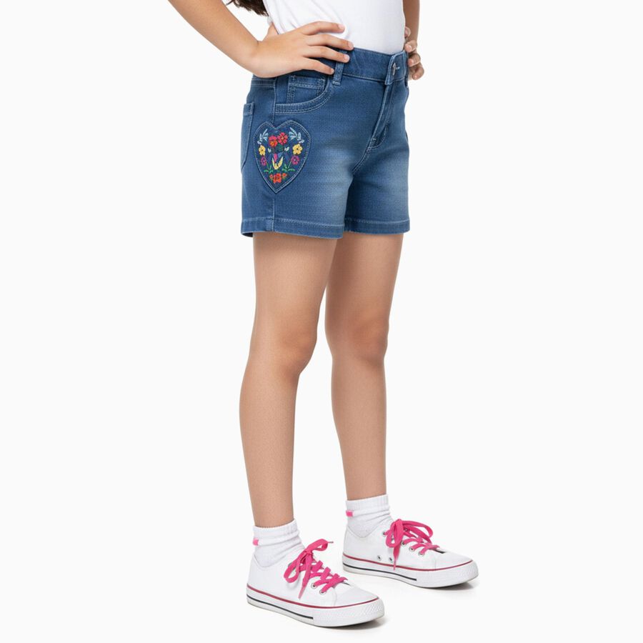 Girls' Shorts, मध्यम नीला, large