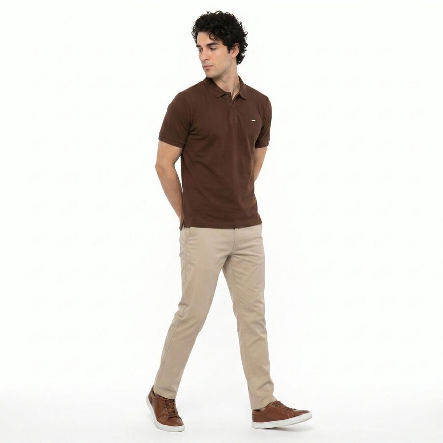 Men's Brown Cotton Polo Neck Polo T-Shirt, Brown, large
