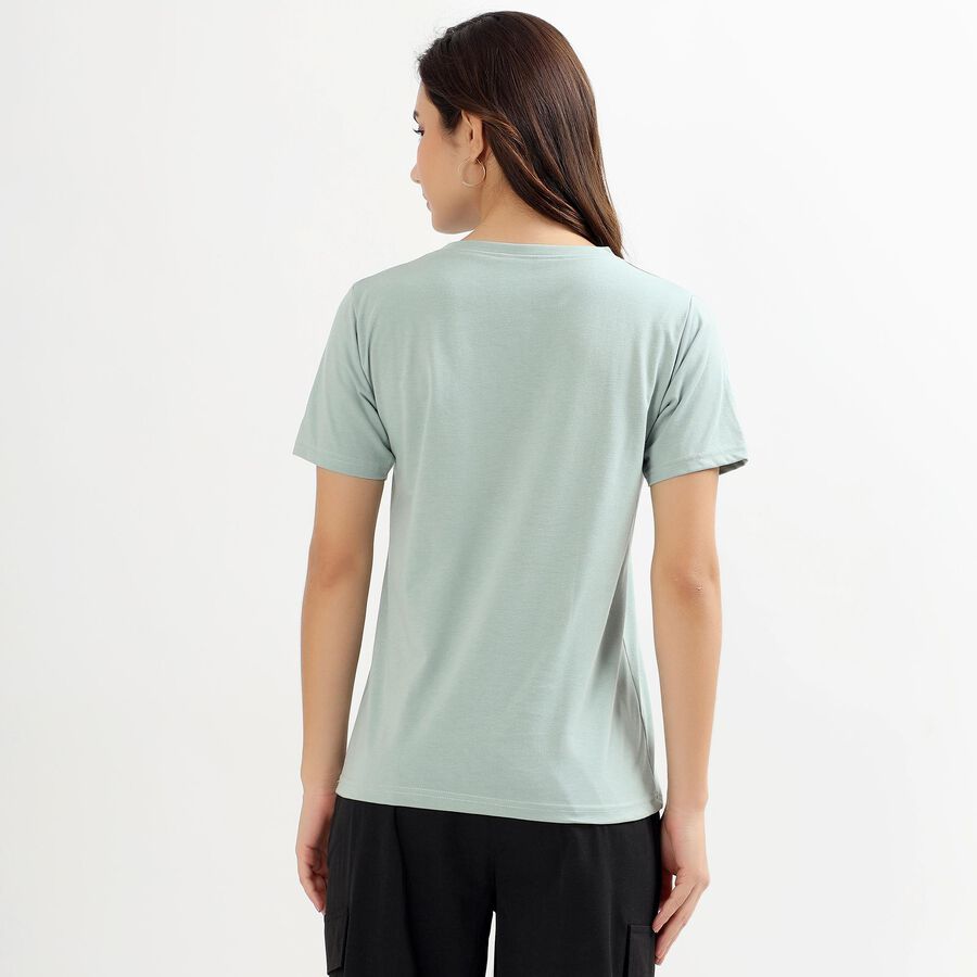 Women's Light Sage Green Round Neck Casual T-Shirt, Light Green, large