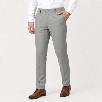 Men's Grey Slim Fit Flat-Front Formal Trousers