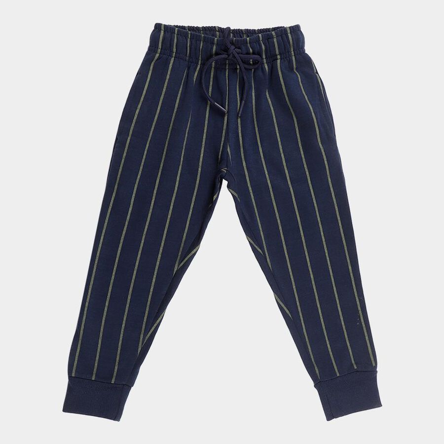 Boys' Dark Navy Blue Striped Elastic Waist Pyjama, Navy Blue, large image number null