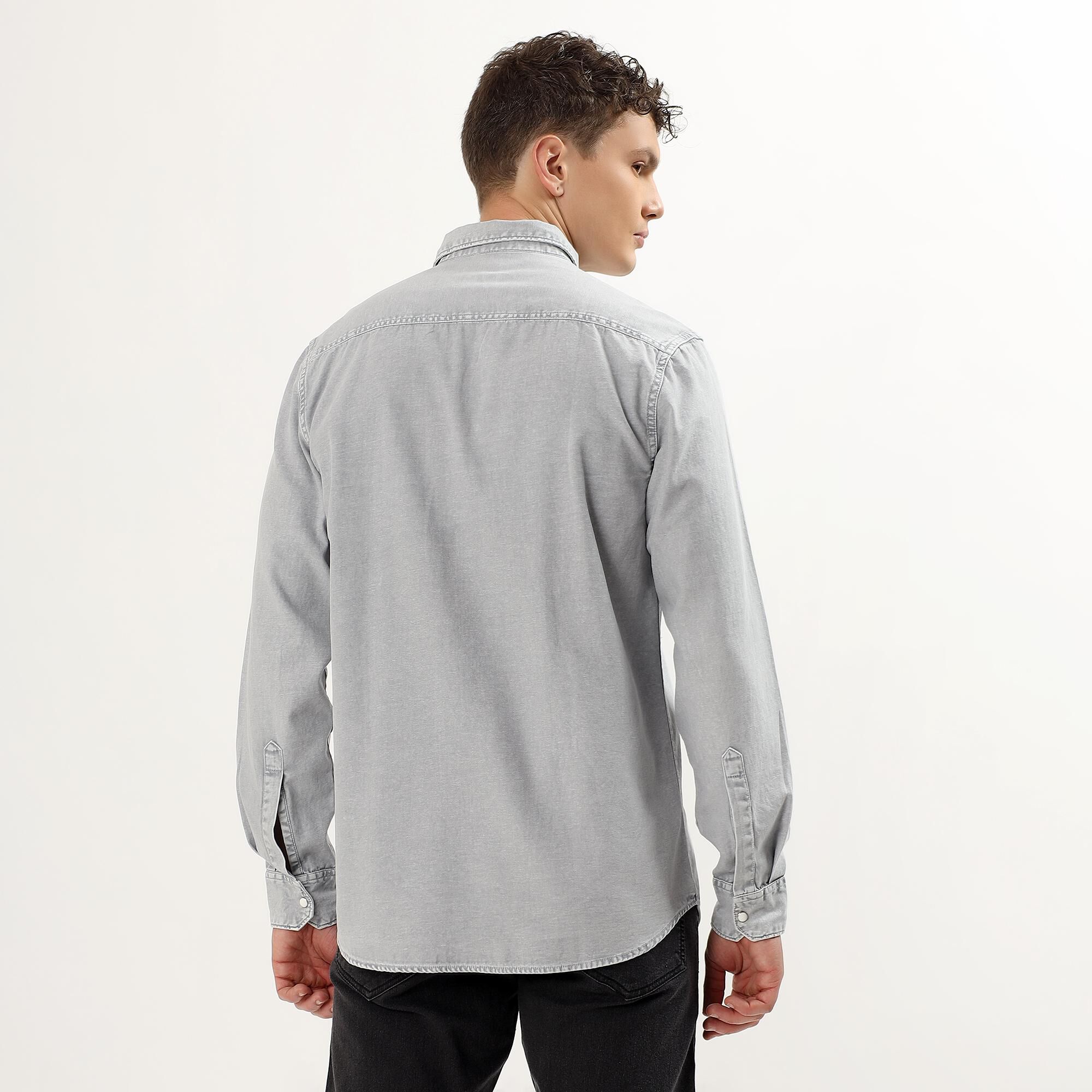 Viveza Men's Light Grey Cotton Regular Collar Casual Shirt