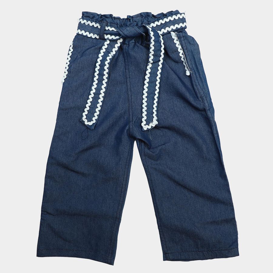 Girls' Navy Blue Wide Leg Paperbag Waist Jeans, गहरा नीला, large