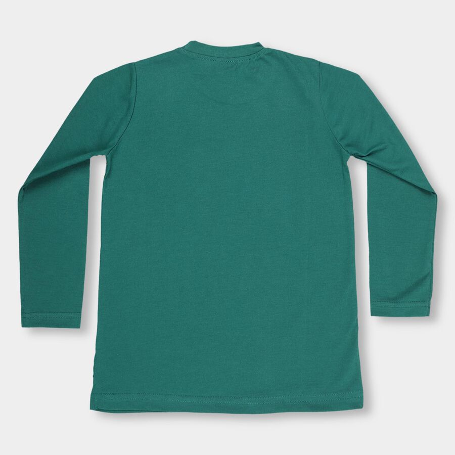 Boys Deep Teal Green Crew Neck Casual T-Shirt, Dark Green, large image number null