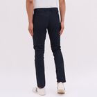 Men's Blue Slim Fit Printed Casual Trousers, Navy Blue, small image number null