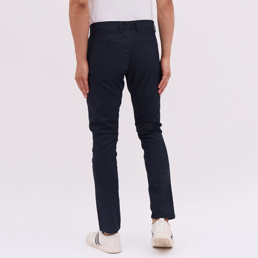 Men's Blue Slim Fit Printed Casual Trousers, Navy Blue, large image number null