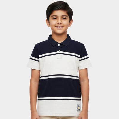 Boys' Navy Blue Round Neck Casual Half Sleeves T-Shirt