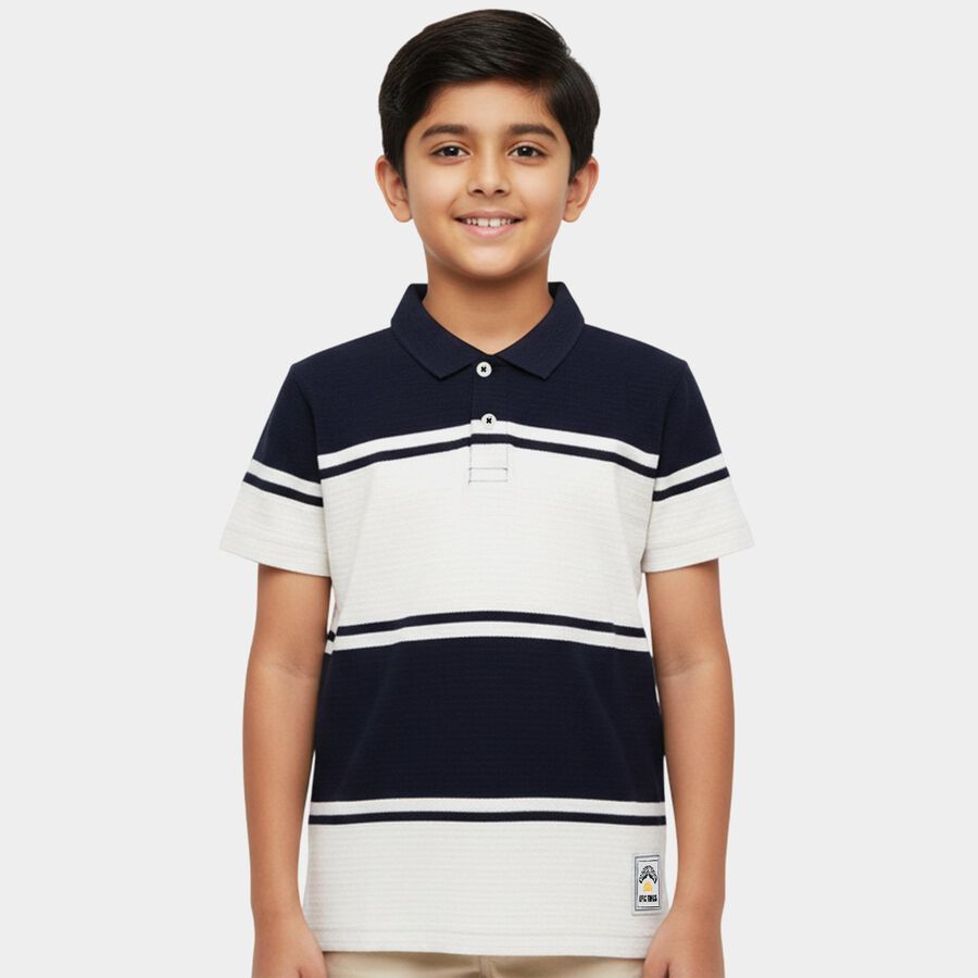 Boys' Navy Blue Round Neck Casual Half Sleeves T-Shirt, नेवी ब्लू, large