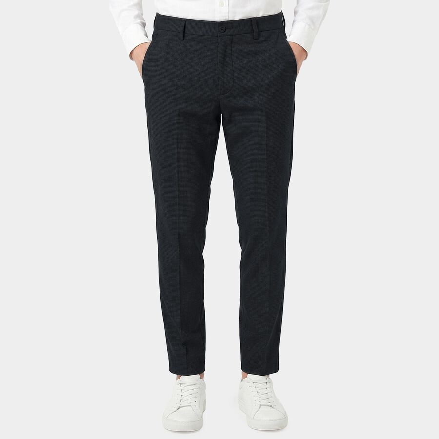 Men's Slim Fit Formal Trousers, गहरा नीला, large