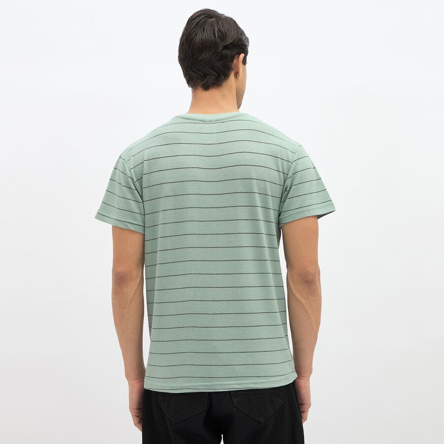 Men's Light Sage Green Round Neck Striped T-Shirt, Light Green, large image number null