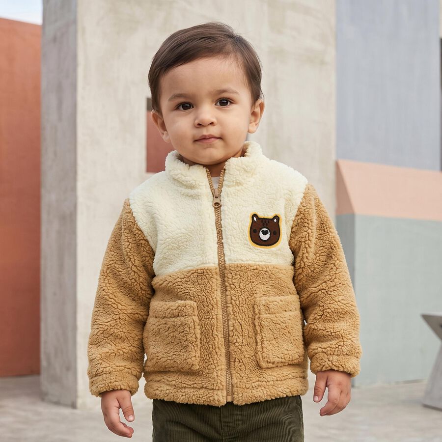 Infants Beige Stand Collar Zip-Up Sweatshirt, Beige, large