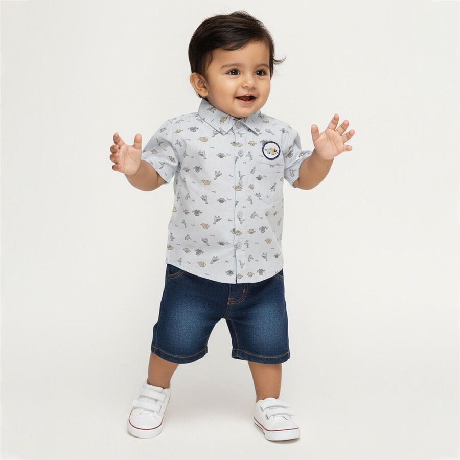 Boys Light Blue Cotton Half Sleeve Classic Casual Shirt, Light Blue, large image number null