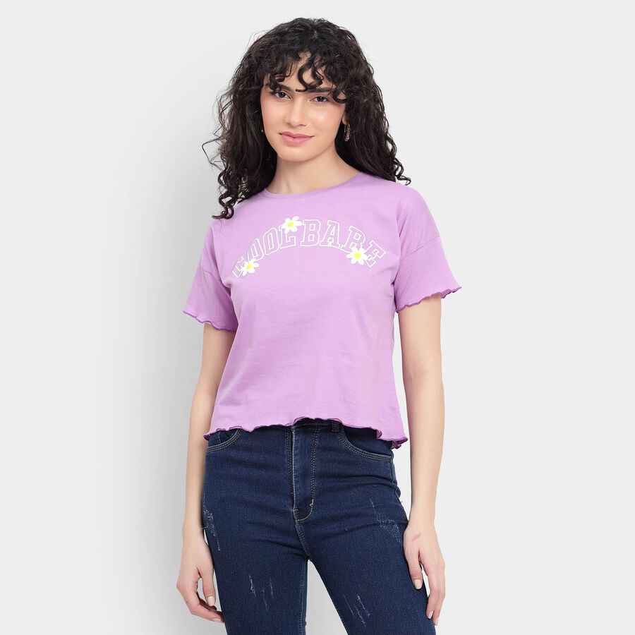 Cotton Round Neck T-Shirt, Lilac, large image number null