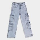 Girls' Light Blue Relaxed Fit Cargo Jeans, Light Blue, small image number null