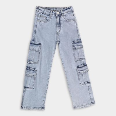 Girls' Light Blue Relaxed Fit Cargo Jeans