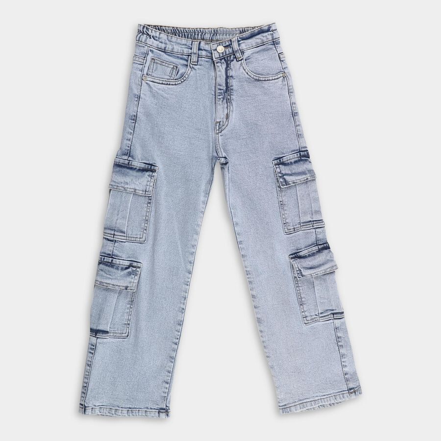 Girls' Light Blue Relaxed Fit Cargo Jeans, Light Blue, large image number null