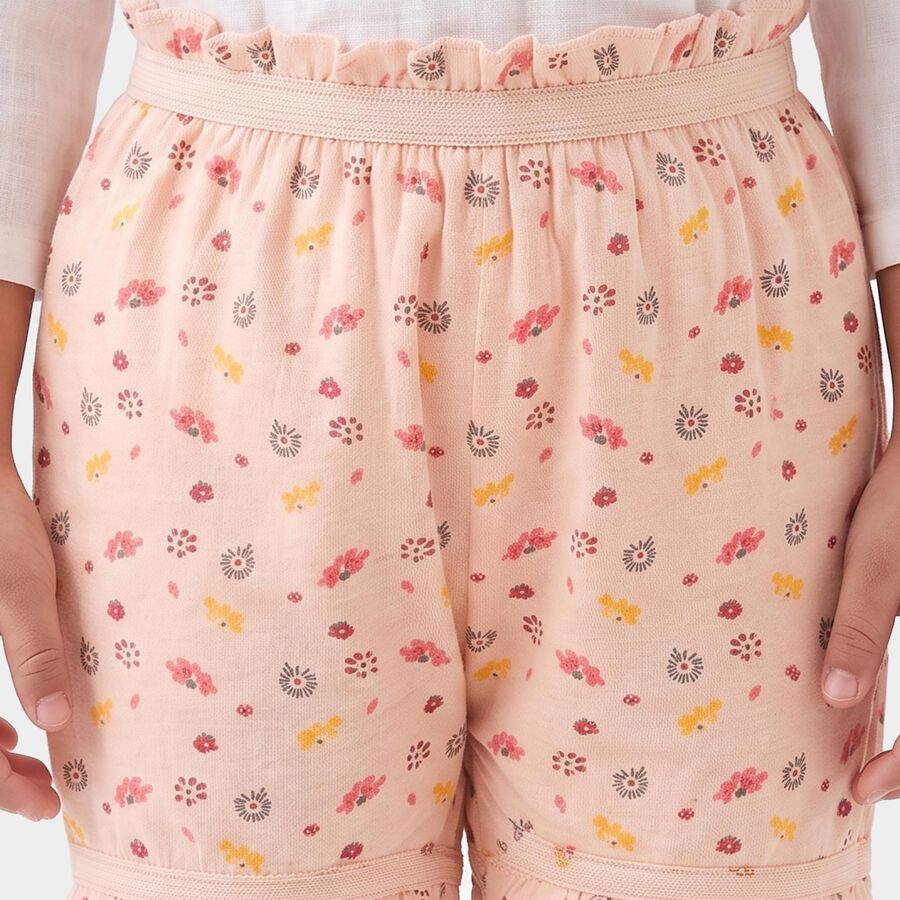 Girls Peach Regular Fit Floral Printed Bloomer, पीच, large