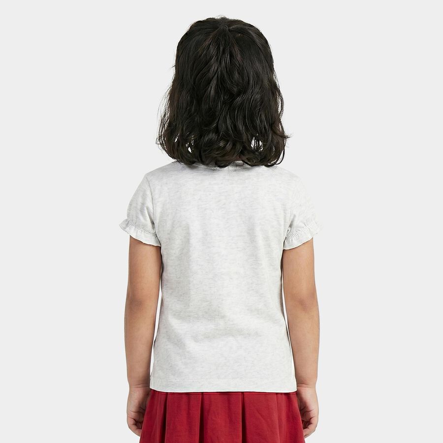 Girls Grey Round Neck Regular T-Shirt, Melange Light Grey, large