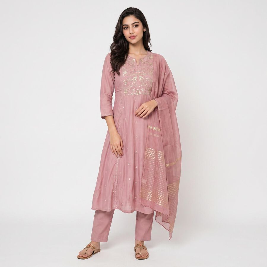 Women's Pink Embroidered Ethnic Set, Light Pink, large