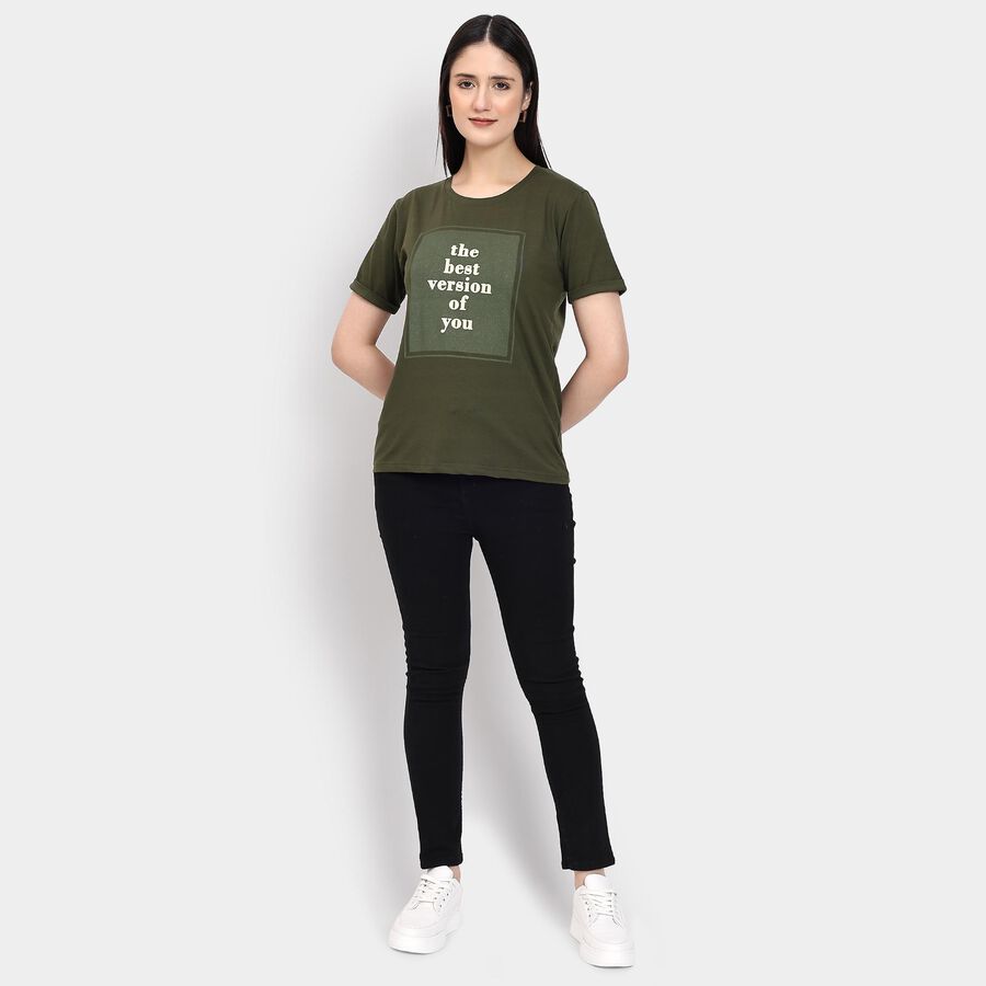 Ladies' Round Neck T-Shirt , Olive, large