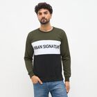 Men's Olive Green and Black Crew Neck Casual Sweatshirt, गहरा हरा, small image number null