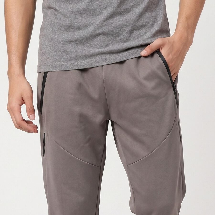 Men's Grey Tapered Fit Zip Pocket Jogger Track Pants, गहरा ग्रे, large