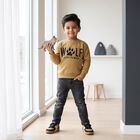 Boys' Beige Crew Neck Pullover Sweatshirt, गहरा पीला, small