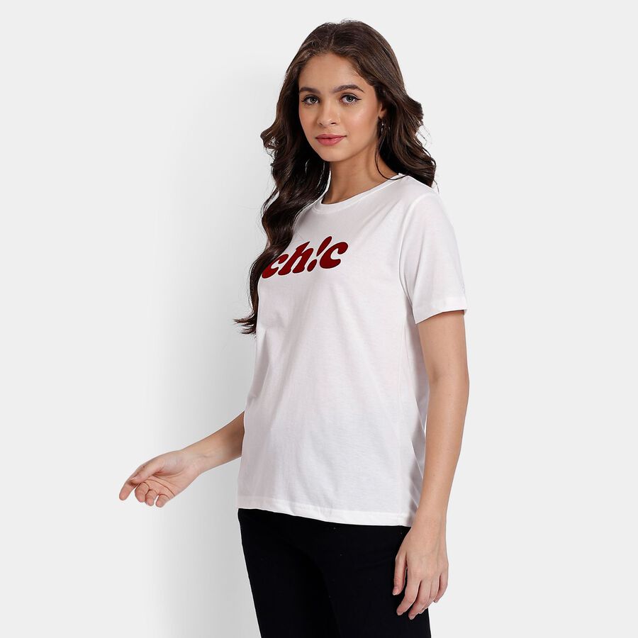 Ladies' Round Neck T-Shirt, ऑफ व्हाइट, large image number null