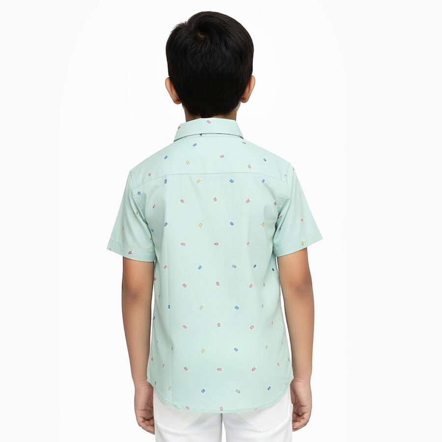 Boys Light Mint Green Cotton Half Sleeve Classic Casual Shirt, Light Green, large image number null