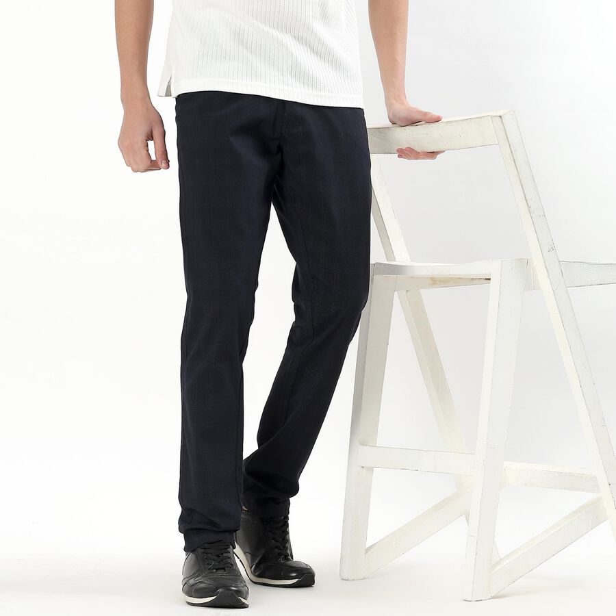 Men's Slim Fit Casual Trousers, नेवी ब्लू, large