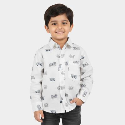 Boys' Rich Eggshell White Printed Classic Casual Shirt