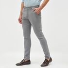 Men's Light Steel Grey Slim Fit Flat-Front Casual Trousers, Mid Blue, small image number null