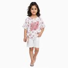 Girls Off White Round Neck Casual T-Shirt, Off White, small