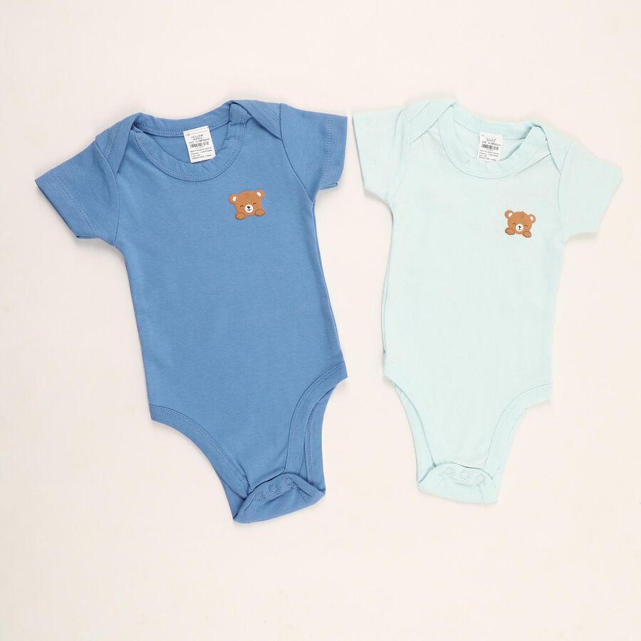 Infants' Light Blue and Blue Cotton Round Neck Casual Bodysuit, Light Blue, large image number null
