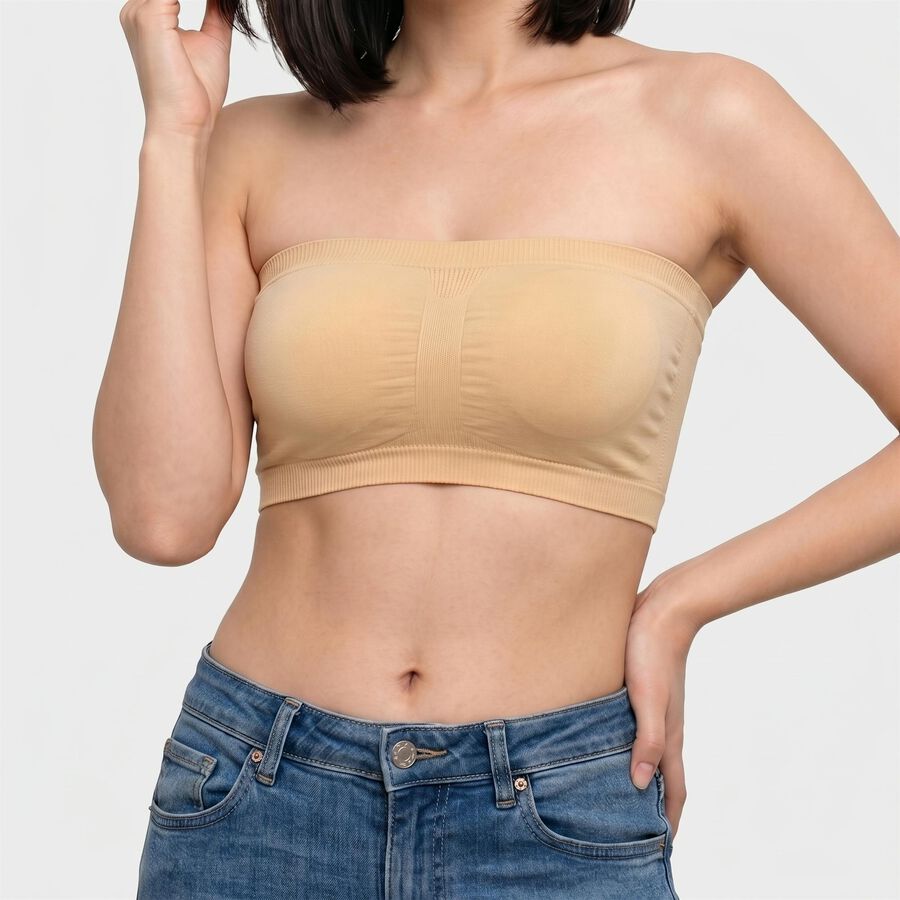 Women's Beige Strapless Tube Bra, गहरा पीला, large